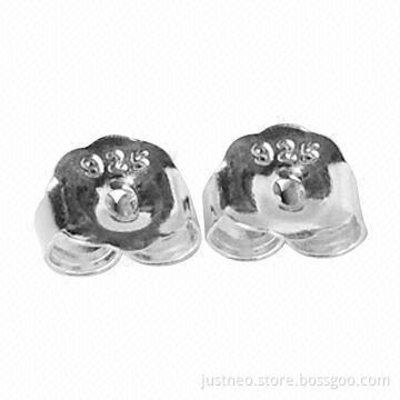 Solid 925 sterling silver ear-nut earrings, butterfly backs
